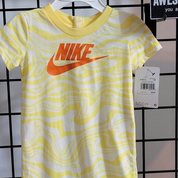 Nike Baby Romper - Yellow Striped Short Sleeve Bodysuit/Onesie Logo - Size 18M - Picture 1 of 13